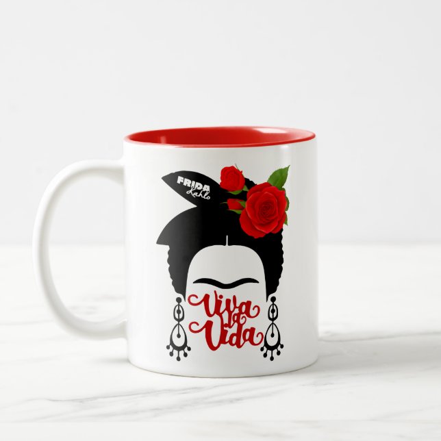Frida Red Roses Two-Tone Coffee Mug (Left)