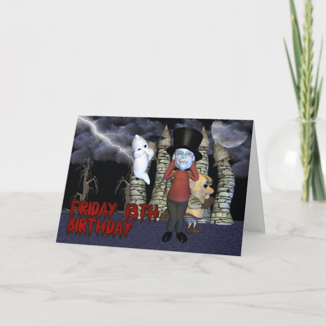 Friday 13th Birthday, Spooky Ghost, and creatures Card (Front)