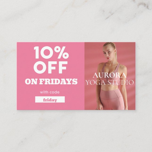 Friday Discount Code Special Yoga Studio Business Card (Front)