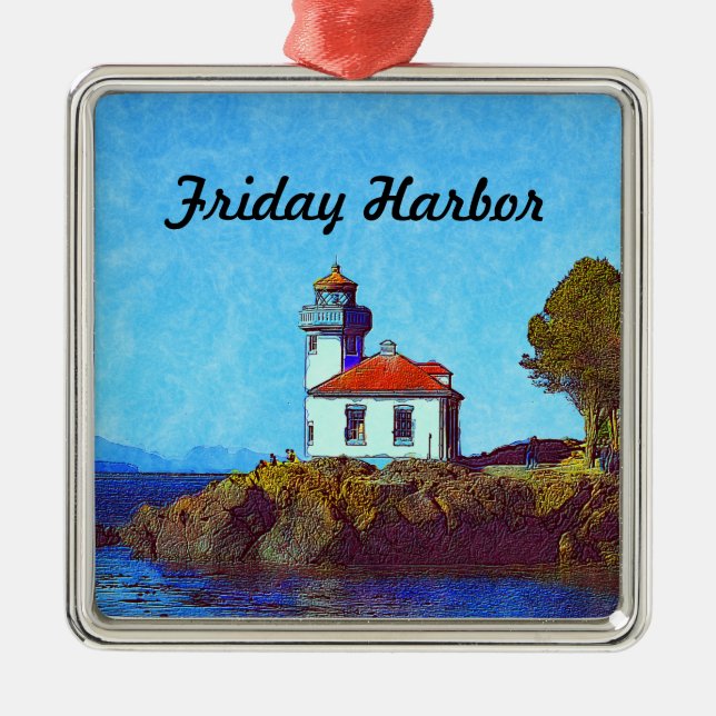 Friday Harbour Lime Kiln Lighthouse Framed Ornamen Metal Ornament (Front)