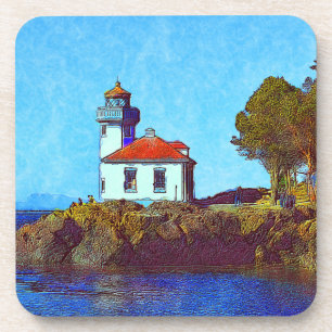 Friday Harbour Lime Kiln Lighthouse Hard Plastic Coaster