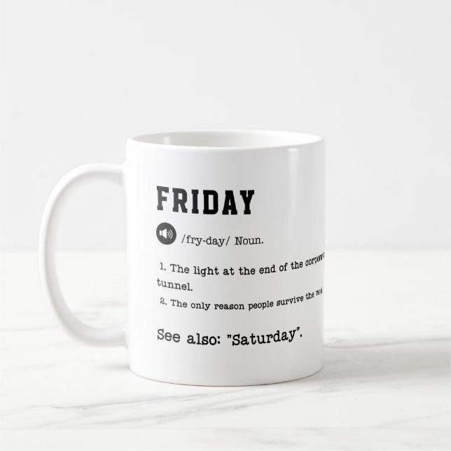 FRIDAY Mug – Weekend Vibes Coffee Mug (Left)