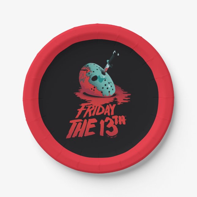 Friday the 13th | Knife Through Blue Hockey Mask Paper Plate (Front)