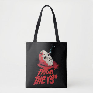 Friday the 13th   Knife Through Hockey Mask Tote Bag