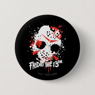 Friday the 13th   Paint Splatter Hockey Mask 2 Inch Round Button
