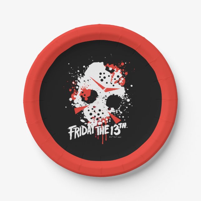 Friday the 13th | Paint Splatter Hockey Mask Paper Plate (Front)