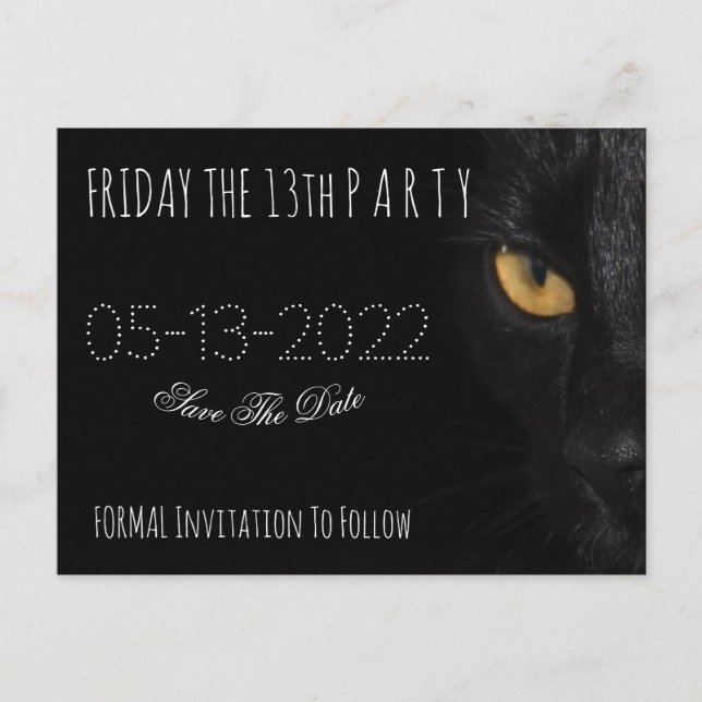 Friday The 13th Party Save The Date Black Cat Anno Announcement Postcard (Front)
