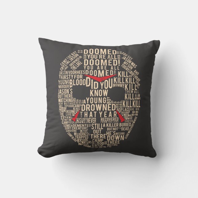 Friday the 13th | Typography Hockey Mask Throw Pillow (Front)