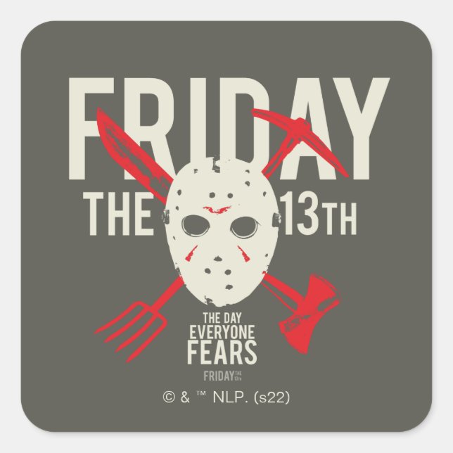 Friday the 13th | Weapons Cross Hockey Mask Square Sticker (Front)