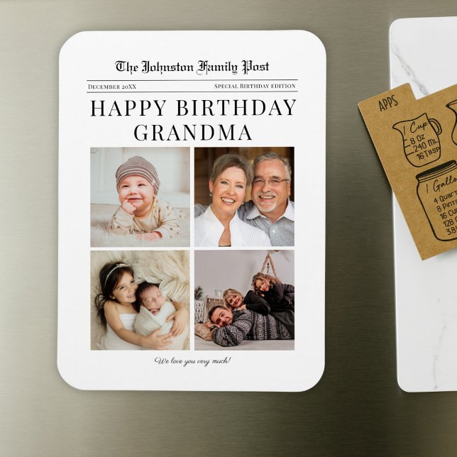Fridge Magnet Anniversaire Photo Collage pour gran (Large custom fridge magnet with your custom family photos in a newspaper style grandma birthday gift)