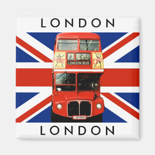 Fridge Magnet w. London Bus and British Flag