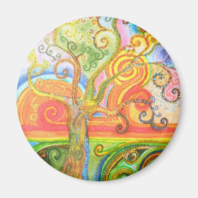Fridge Magnet with Psychedelic Tree Design (Front)