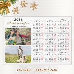 Fridge Magnetic Photo Calendar 2025 in Spanish<br><div class="desc">Create a 2025 personalized photo calendar magnet in Spanish for a fridge. Templates make it easy to upload 2 photos and type your Family name and greetings or a message. This is a Monday to Sunday calendar with weekend days in red and months in script font.</div>