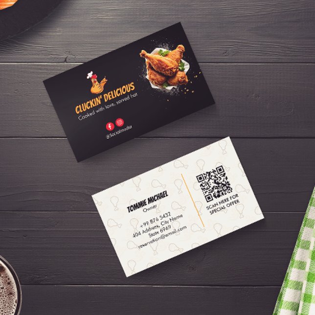 Fried Chicken Business | Minimalist Dark Barcode Business Card (Creator Uploaded)
