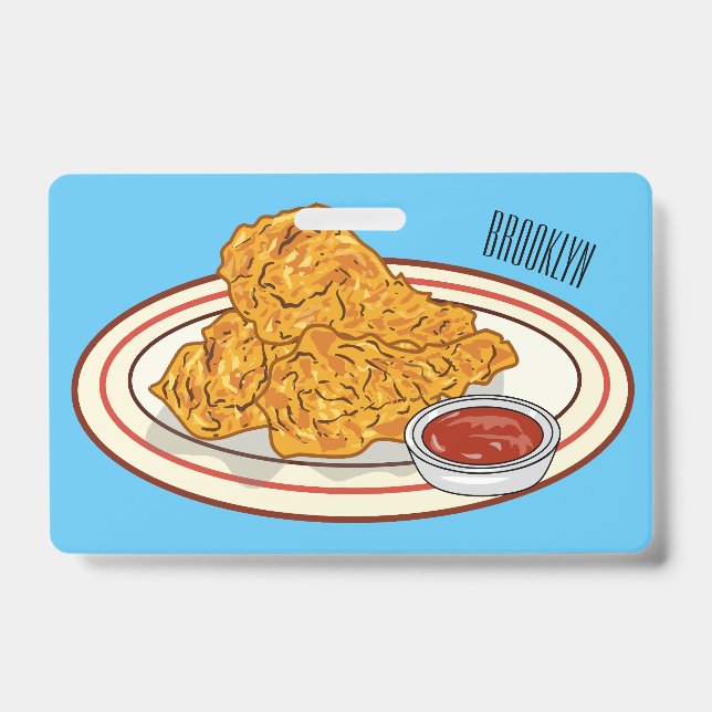 Fried chicken cartoon illustration badge (Front)