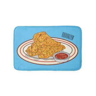 Fried chicken cartoon illustration bath mat