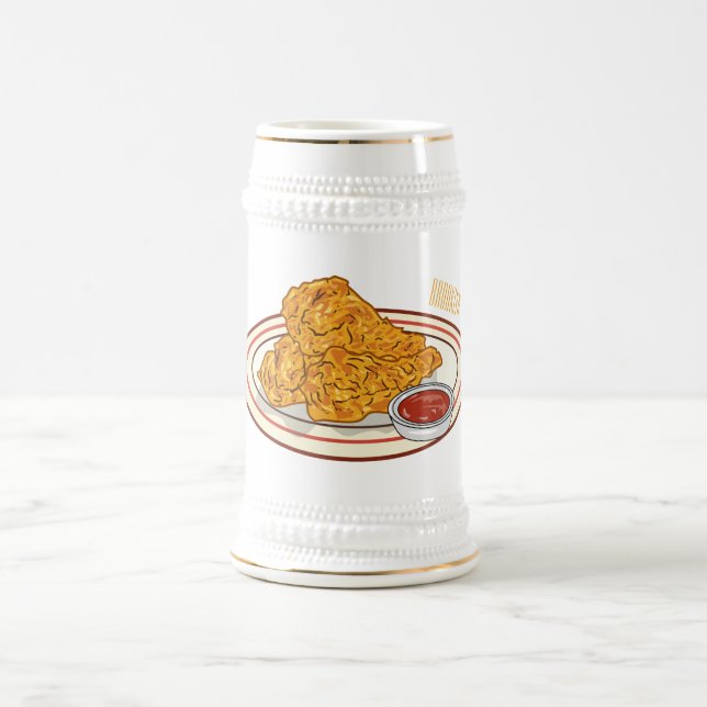 Fried chicken cartoon illustration beer stein (Center)