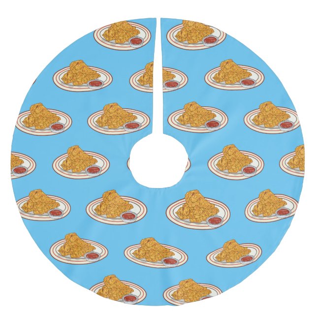 Fried chicken cartoon illustration brushed polyester tree skirt (Front)