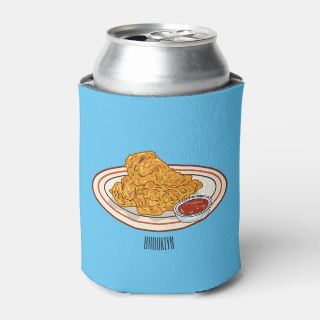Fried chicken cartoon illustration can cooler (Can Front)