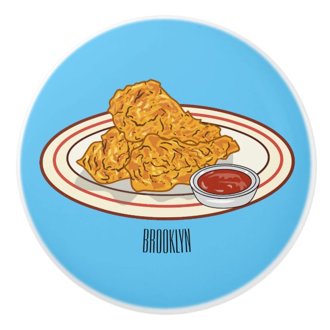 Fried chicken cartoon illustration ceramic knob (Front)