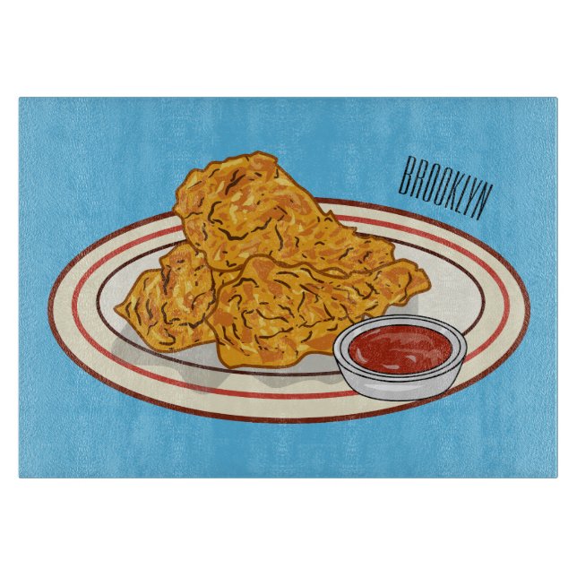 Fried chicken cartoon illustration cutting board (Front)