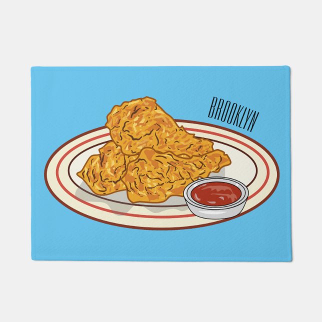Fried chicken cartoon illustration doormat (Front)