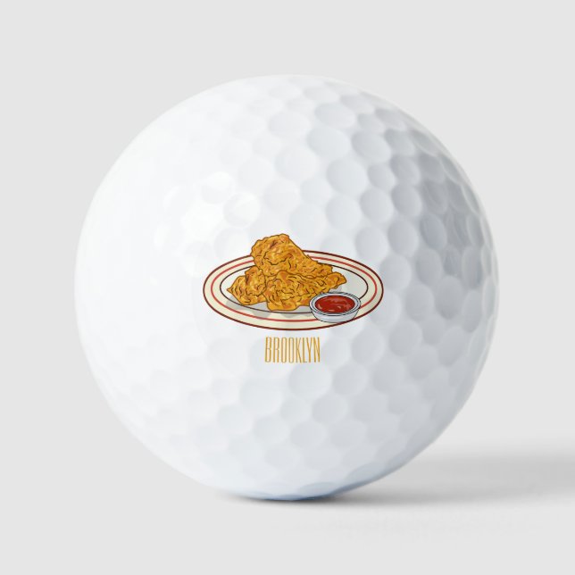 Fried chicken cartoon illustration golf balls (Front)