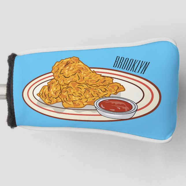 Fried chicken cartoon illustration golf head cover (Front)