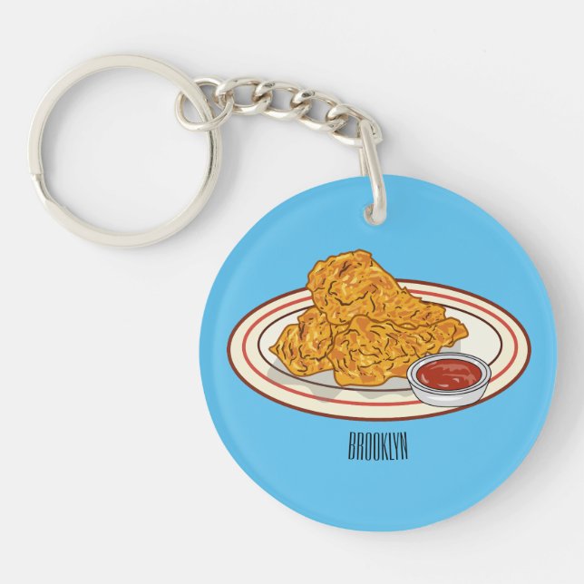 Fried chicken cartoon illustration keychain (Front)