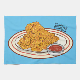 Fried chicken cartoon illustration kitchen towel