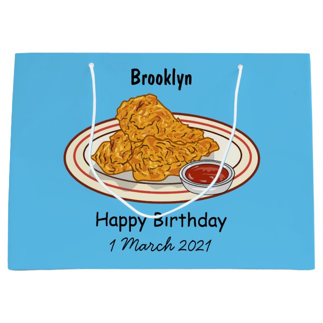 Fried chicken cartoon illustration large gift bag (Front)