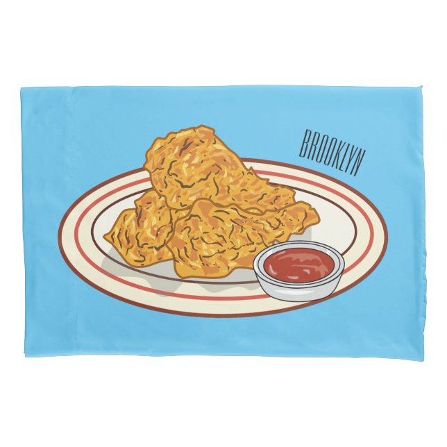 Fried chicken cartoon illustration pillowcase (Front)