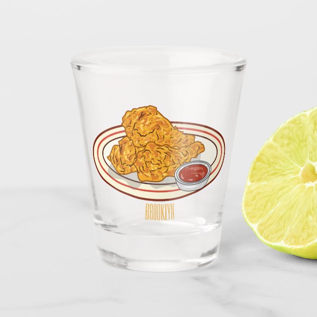 Fried chicken cartoon illustration shot glass (Front)