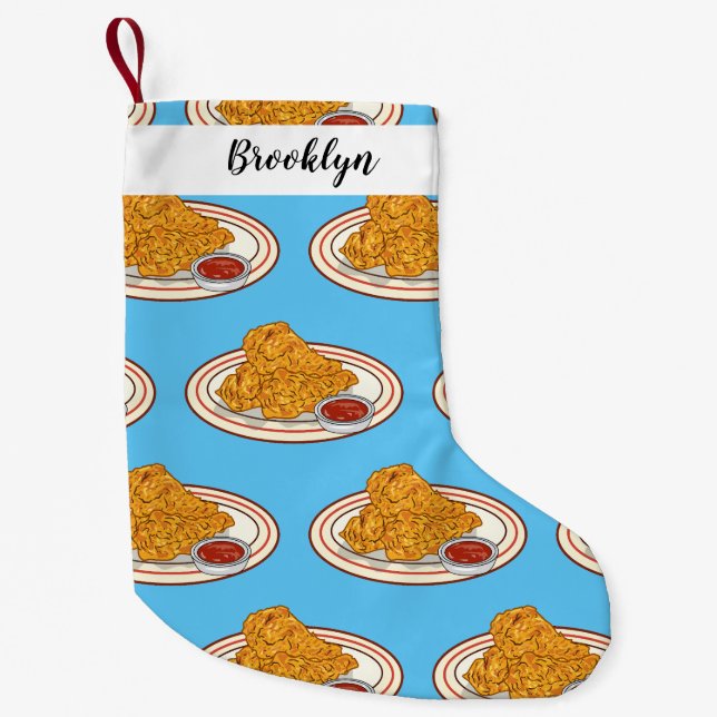 Fried chicken cartoon illustration small christmas stocking (Front)