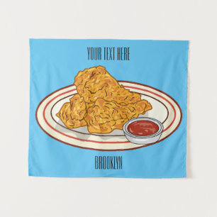 Fried chicken cartoon illustration tapestry