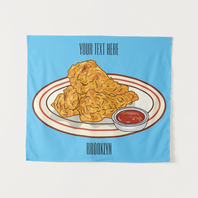 Fried chicken cartoon illustration tapestry (Front (Horizontal))