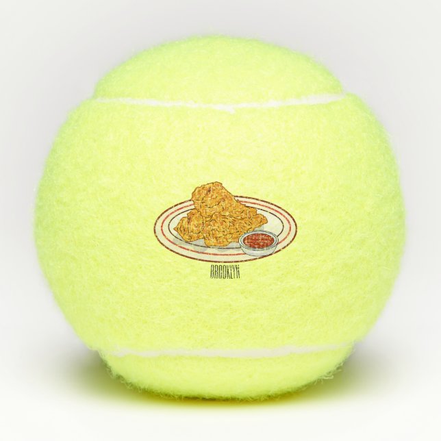 Fried chicken cartoon illustration tennis balls (Front)