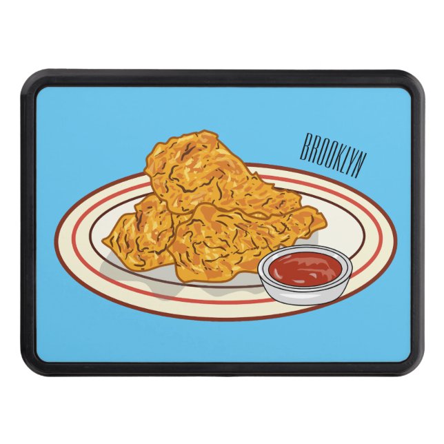 Fried chicken cartoon illustration trailer hitch cover (Front)