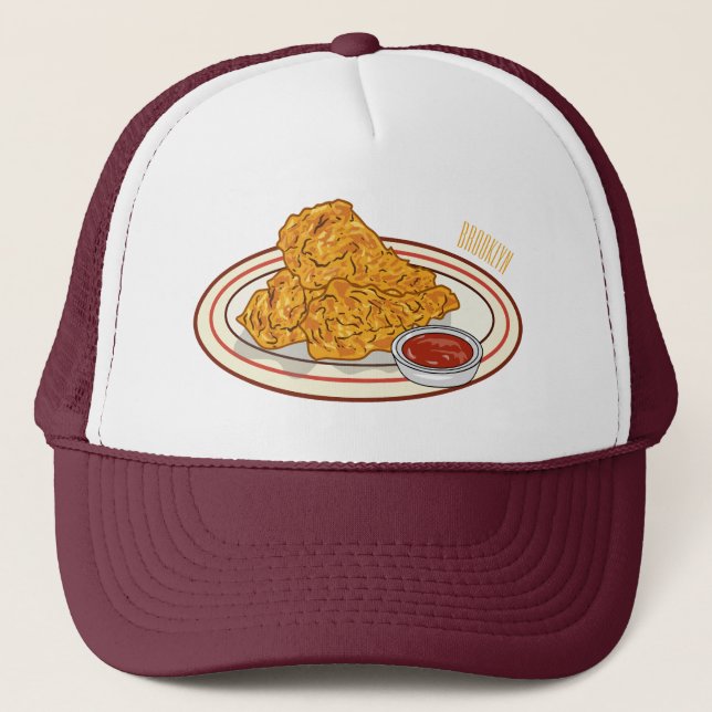 Fried chicken cartoon illustration trucker hat (Front)