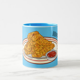 Fried chicken cartoon illustration Two-Tone coffee mug