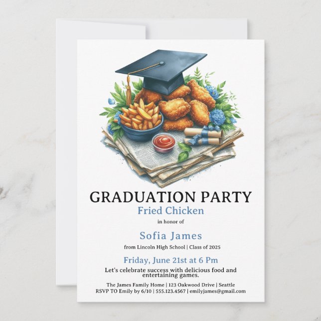 Fried Chicken Graduation Party Celebration Invitation (Front)
