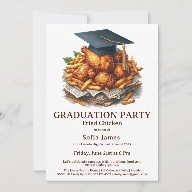 Fried Chicken Graduation Party Celebration Invitation (Front)