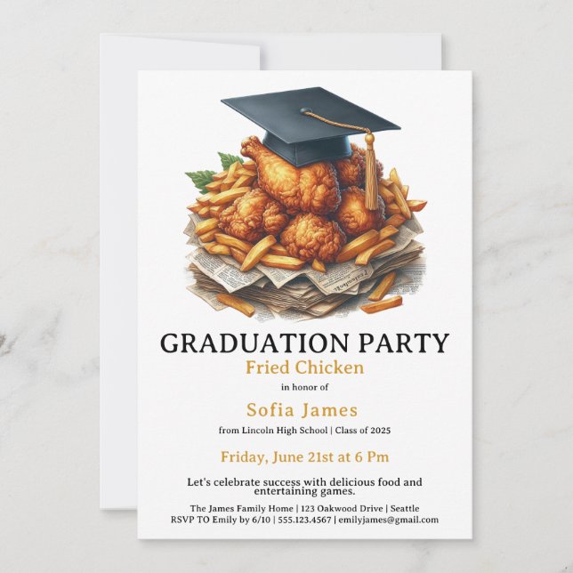 Fried Chicken Graduation Party Celebration Invitation (Front)