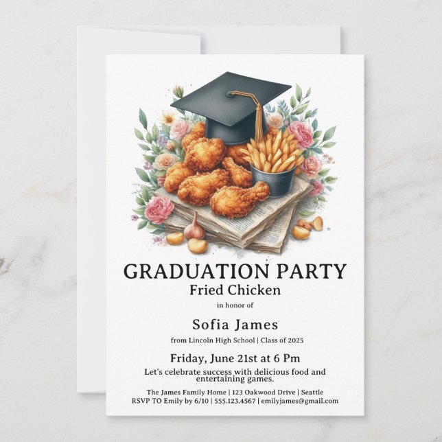 Fried Chicken Graduation Party Celebration Invitation (Front)