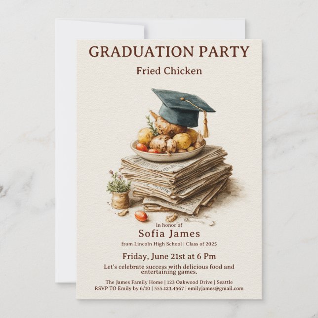Fried Chicken Graduation Party Celebration Invitation (Front)