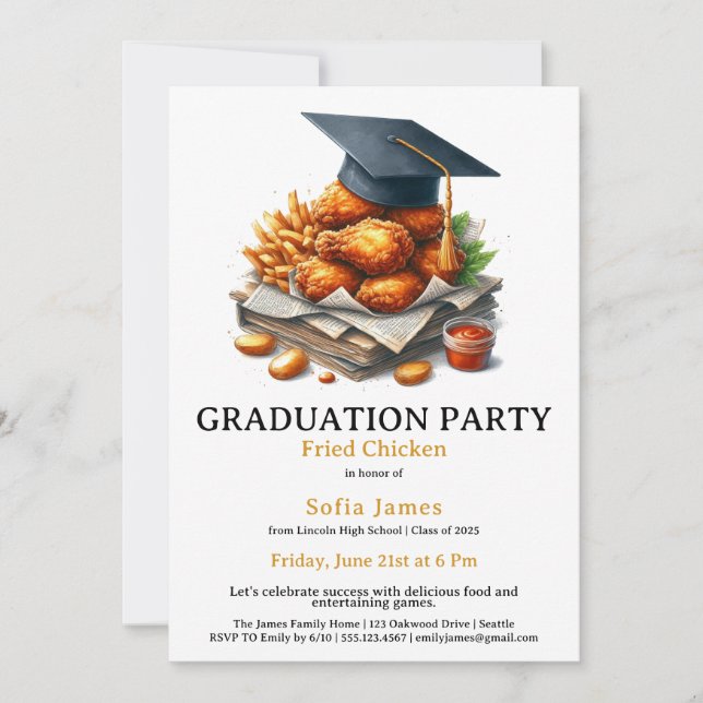 Fried Chicken Graduation Party Celebration Invitation (Front)
