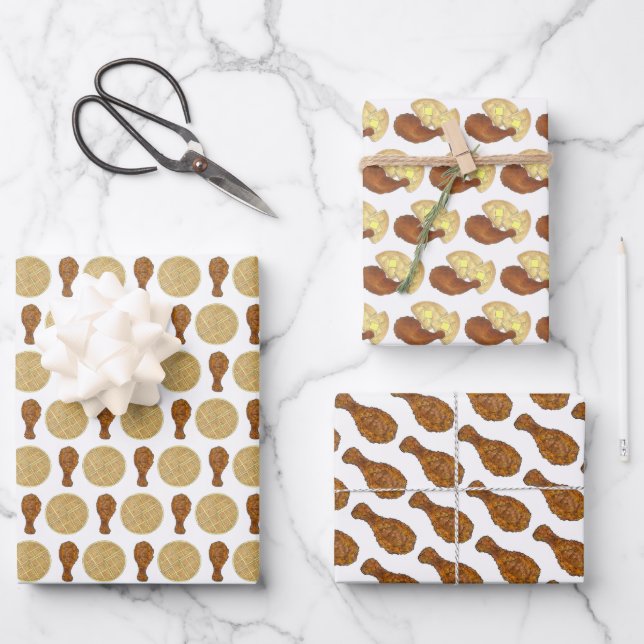 Fried Chicken Leg and Waffles Soul Southern Food Wrapping Paper Sheet (Front)