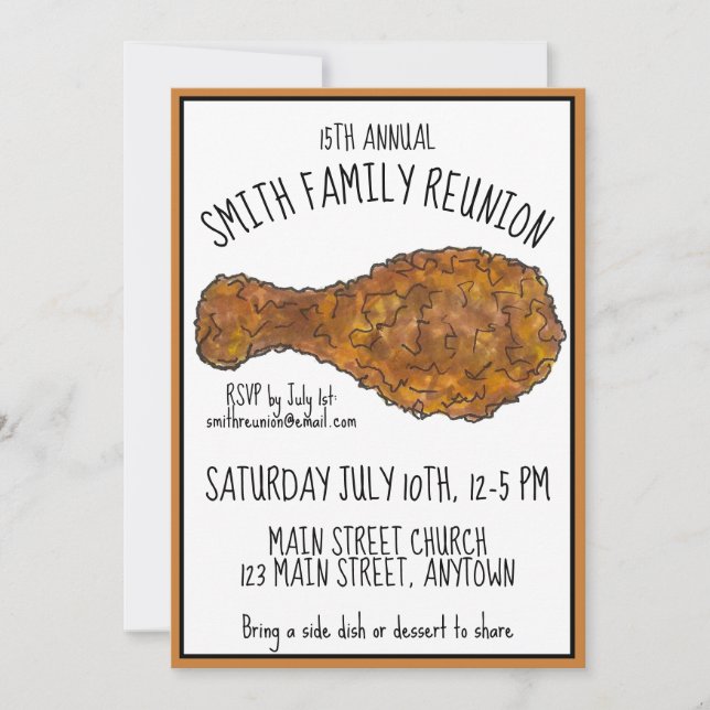 Fried Chicken Leg Picnic Cookout Family Reunion Invitation (Front)