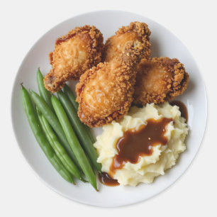 Fried Chicken, Mashed Potatoes and Green Beans Classic Round Sticker