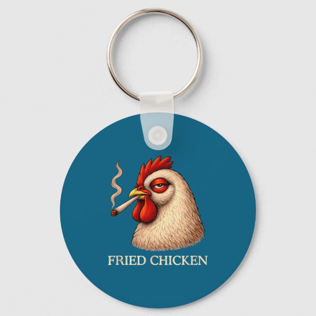 Fried Chicken Smoking Joint Funny Weed Lover  Keychain (Front)